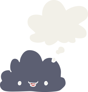 çizgi film küçük mutlu bulut düşünce baloncuğu retro tarzı bir insan tarafından çizilmiş