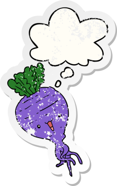 Düşünce baloncuklu şalgam insan tarafından çizilmiş yıpranmış bir çıkartma.