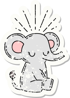 Dövme stili eski bir çıkartma. Bir insan tarafından çizilmiş şirin bir fil.