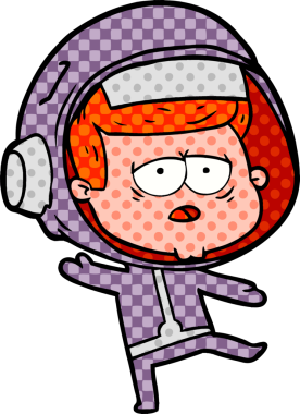 Bir insan tarafından çizilmiş yorgun astronot çizgi filmi.