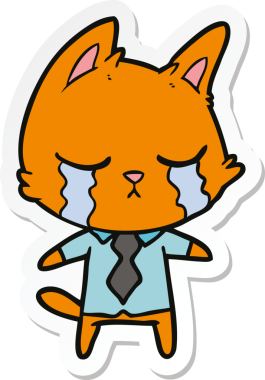 Bir insan tarafından çizilmiş, ağlayan bir ofis çalışanı kedinin çıkartması.