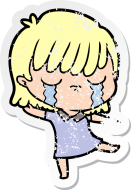 Bir insan tarafından çizilmiş ağlayan karikatürlü bir kadının sıkıntılı çıkartması.