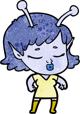 Bir insan tarafından çizilmiş sevimli uzaylı kız çizgi filmi.