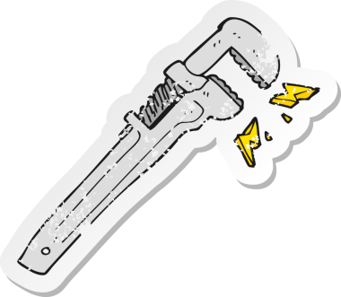 Bir insan tarafından çizilmiş düzeltilebilir İngiliz anahtarının gerilimli retro etiketi