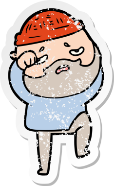 Bir insan tarafından çizilmiş sakallı endişeli bir karikatür çıkartması.