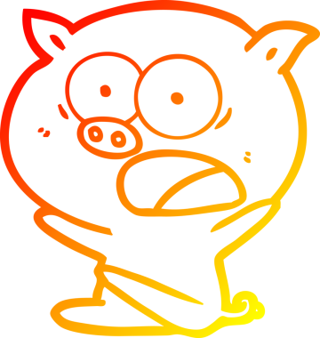 Bir insan tarafından çizilmiş, şok olmuş çizgi film domuzu çizimi.