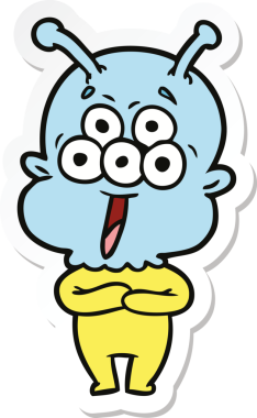 Bir insan tarafından çizilmiş mutlu bir uzaylı çizgi filminin çıkartması.