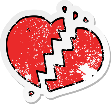 Bir insan tarafından çizilmiş kırık bir kalbin hüzünlü çıkartması.