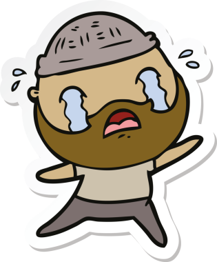 Bir insan tarafından çizilmiş ağlayan sakallı bir adamın çıkartması.