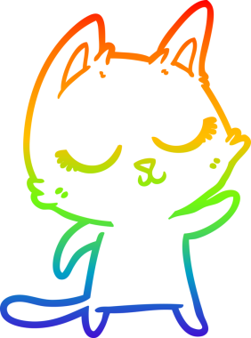 Gökkuşağı gradyan çizgisi bir insan tarafından çizilmiş sakin bir çizgi kedi çizimi