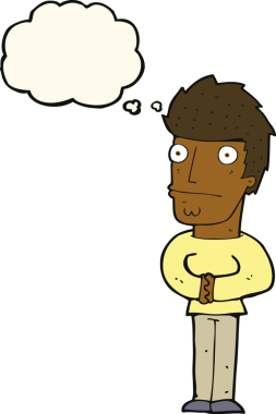 Bir insan tarafından çizilmiş düşünce balonlu endişeli bir adam.