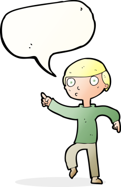 Çizgi filmci çocuk bir insan tarafından çizilmiş konuşma balonuyla işaret ediyor.