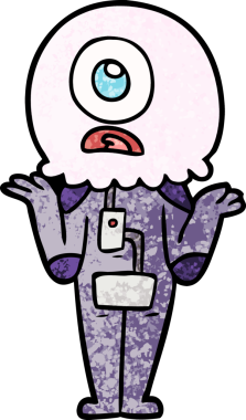 Çizgi film Tepegöz uzaylı uzay adamı bir insan tarafından çizilmiş omuzlarını silkiyor.