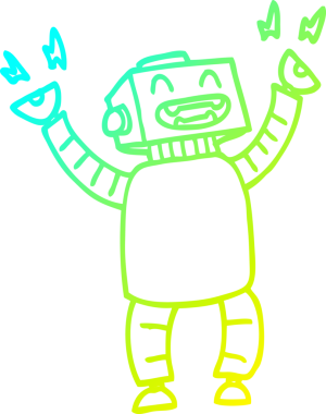 Bir insan tarafından çizilmiş mutlu bir robot çizgi çizimi