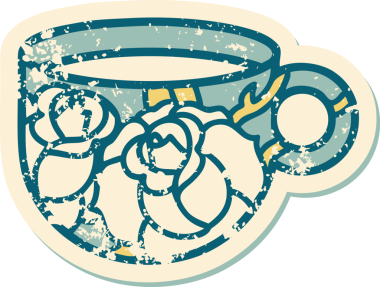 Bir bardağın ve bir insanın çizdiği çiçeklerin sembolik dövmesi.