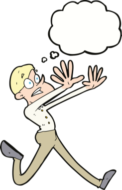 Bir insan tarafından çizilmiş düşünce baloncuğuyla kaçan çizgi film adamı.