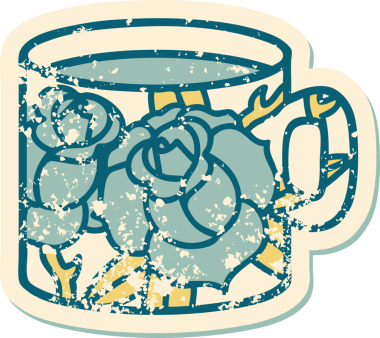 Bir bardağın ve bir insanın çizdiği çiçeklerin sembolik dövmesi.