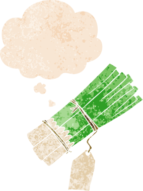 Düşünce baloncuklu karikatür organik pırasa bir insan tarafından çizilmiş dertli retro dokuma tarzı