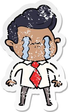 Bir insan tarafından çizilmiş ağlayan bir karikatürcünün sıkıntılı çıkartması.