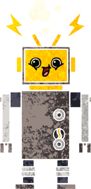 Bir insan tarafından çizilmiş bir robotun retro çizim tarzı karikatürü