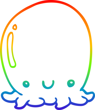 Gökkuşağı gradyan çizgisi. Bir insan tarafından çizilmiş şirin bir ahtapot çizgi filmi.