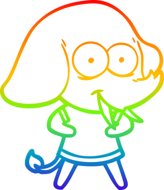 Gökkuşağı gradyanı çizimi bir insan tarafından çizilmiş mutlu bir filin çizimi