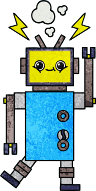 Bir insan tarafından çizilmiş bir robotun retro grunge dokusu