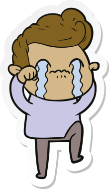 Bir insan tarafından çizilmiş, ağlayan bir çizgi film karakterinin çıkartması.