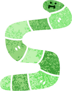 Retro illüstrasyon tarzı bir insan tarafından çizilmiş tuhaf çizgi film yılanı.