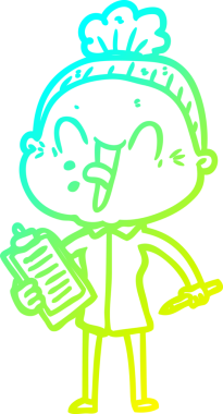 Bir insan tarafından çizilmiş, mutlu, yaşlı bir kadının çizimi.