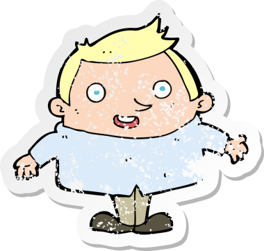 Bir insan tarafından çizilmiş mutlu bir adamın karikatür yapıştırması.