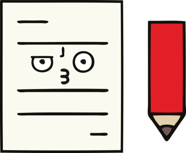 Bir insan tarafından çizilmiş bir test kağıdının sevimli karikatürü.