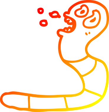 Bir insan tarafından çizilmiş, korkmuş bir solucanın çizgi çizimi.