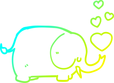 Sevgi dolu kalpleri bir insan tarafından çizilmiş şirin bir fil çizimi.