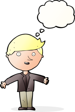 Düşünce baloncuğu bir insan tarafından çizilmiş sıradan ceketli bir karikatür adamı.