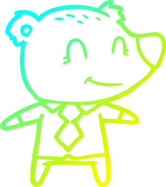 Bir insan tarafından çizilmiş gömlekli ve kravatlı bir çizgi film ayısının çizimi.