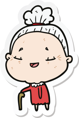 Bir insan tarafından çizilmiş yaşlı bir kadının çıkartması.