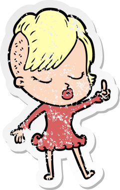 Çizgi film çıkartması. Bir insan tarafından çizilmiş güzel hippi kız.