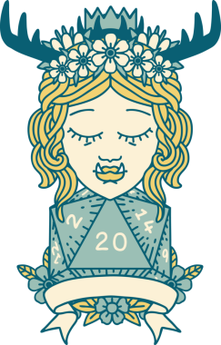 Retro Dövme Biçimli Ork karakteri bir insan tarafından çizilmiş 20 zar ile