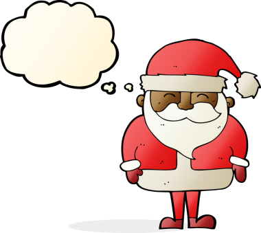 Bir insan tarafından çizilmiş düşünce baloncuklu Noel Baba çizgi filmi.