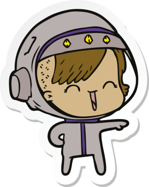 Bir insan tarafından çizilmiş mutlu bir uzay kızının çıkartması.