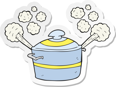 Bir insan tarafından çizilmiş dumanı tüten bir tencerenin çıkartması.