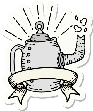 Bir insan tarafından çizilmiş dövme stili eski kahve demliği çıkartması.