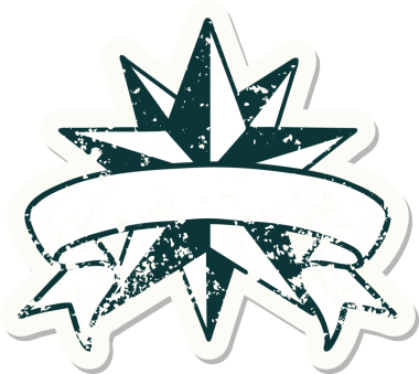 Bir insan tarafından çizilmiş bir yıldızın sancağı olan eski bir etiket.