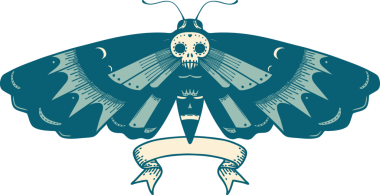 Bir insan tarafından çizilmiş güve başlıklı geleneksel dövme.