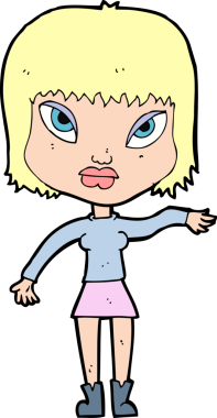 Çizgi filmdeki kadın bir insan tarafından çizilmiş jest yapıyor.