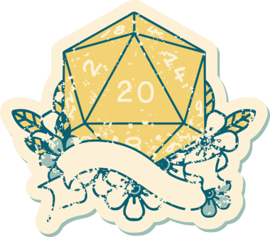 Retro Dövme Biçimi Doğal 20 D20 zar bir insan tarafından çizildi