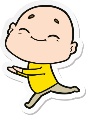 Bir insan tarafından çizilmiş mutlu, kel bir adamın çıkartması.