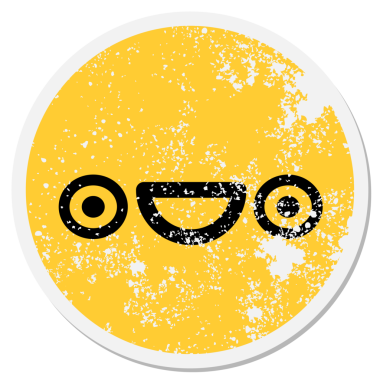 Bir insan tarafından çizilmiş mutlu, heyecanlı bir dairesel etiket.