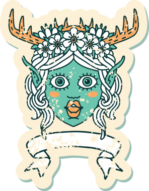 Retro Dövme Tarzı Elf Karakter Yüzü Bir insan tarafından çizilmiş pankartıyla